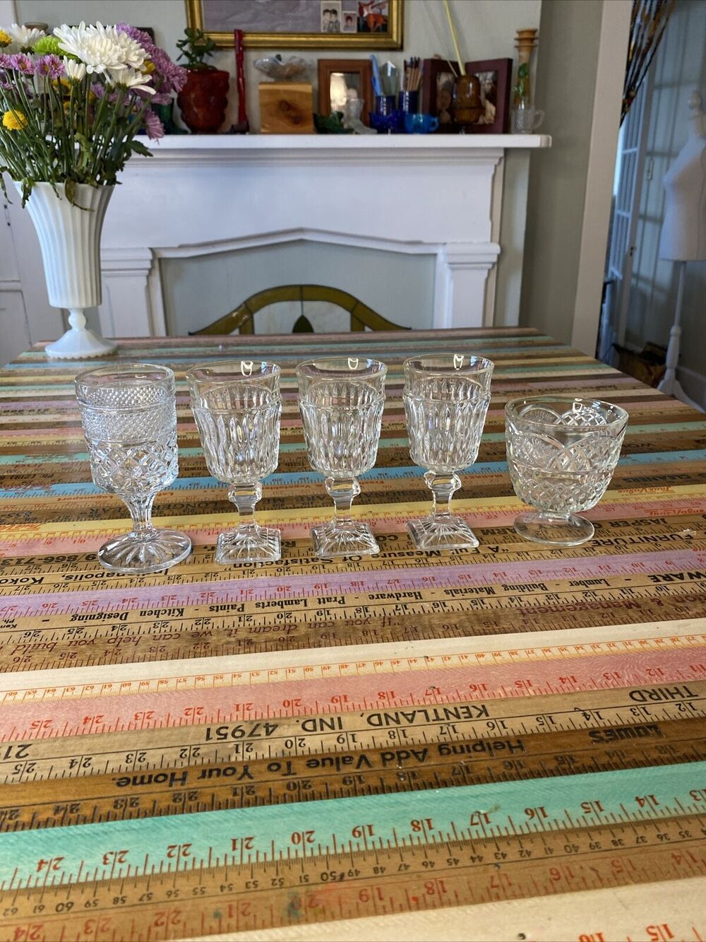 Vintage MCM Retro Wine Water Glasses 1960s Clear Glass Farmhouse Dining Lot 5